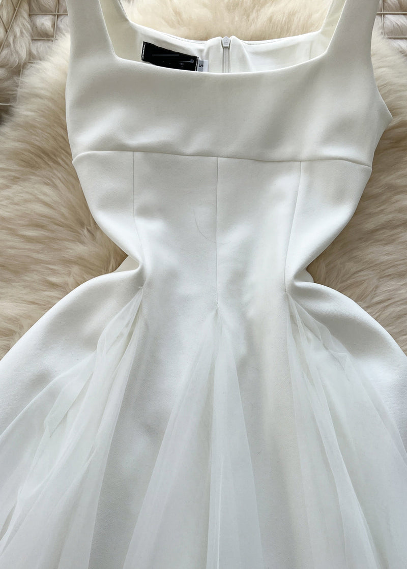 White Exra Large Hem Tulle Party Dress Sleeveless