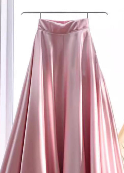 Stylish Pink High Waist Silk Skirt Summer