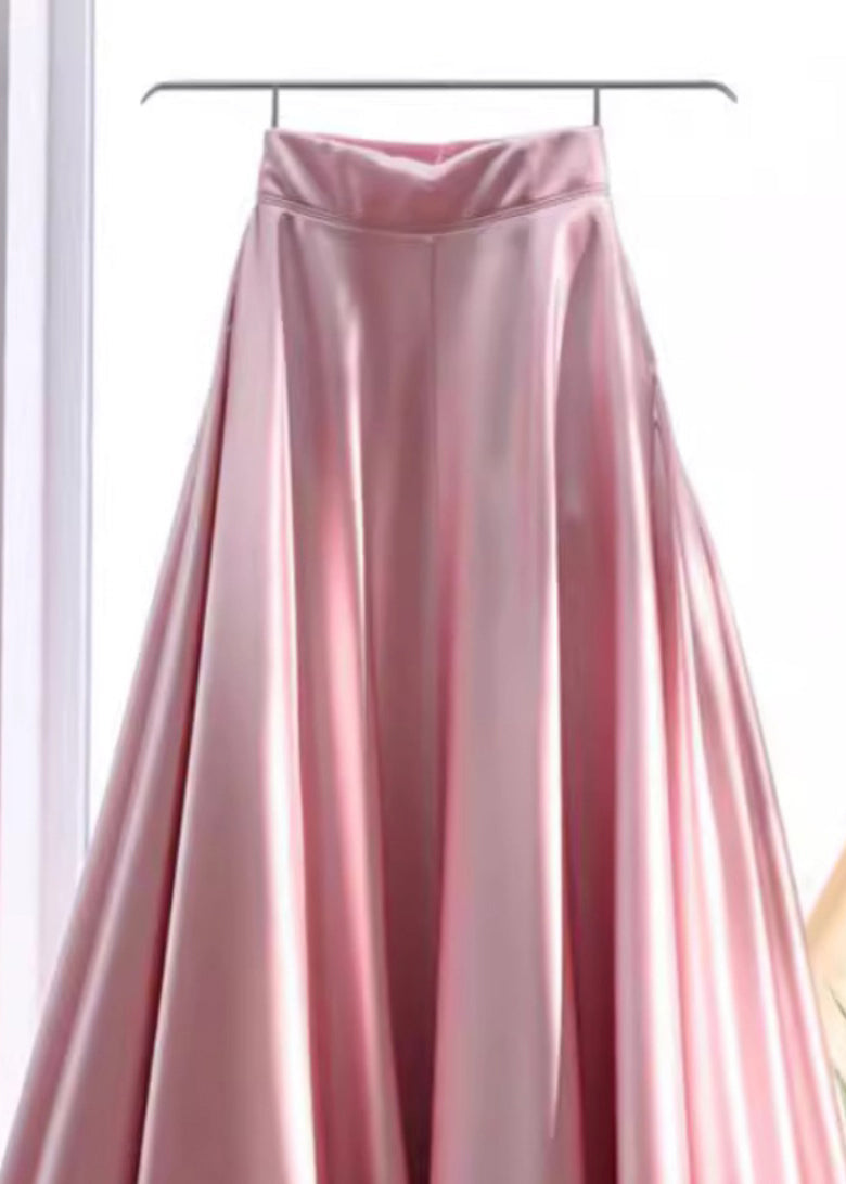 Stylish Pink High Waist Silk Skirt Summer