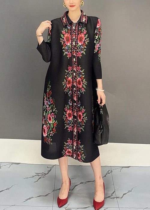 Black Peter Pan Collar Print Dresses Fall