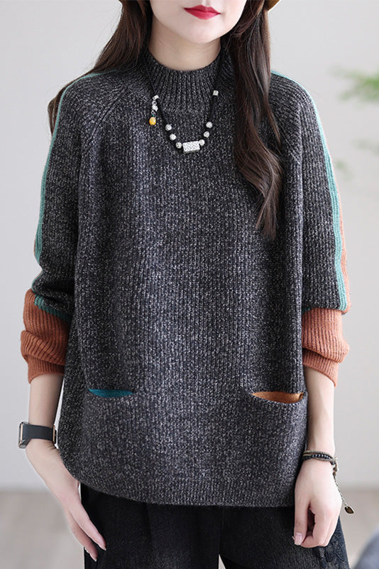 -short Sweater Round Neck Loose Long-sleeved Knitted Top