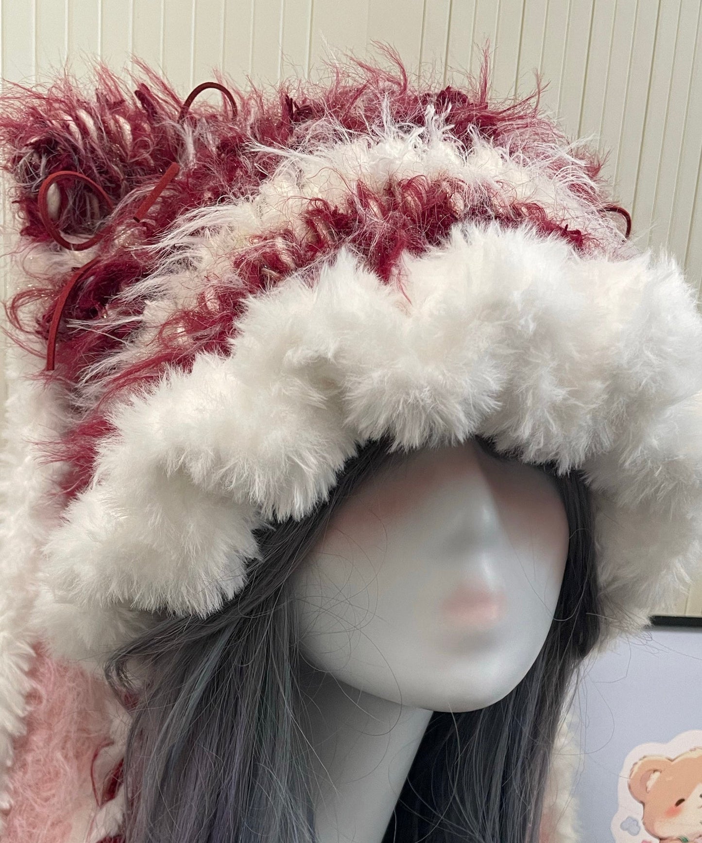 Red and White Knitted Warm Fleece Boonie Hat