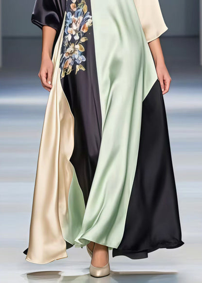 Multicolour V Neck Patchwork Print Silk Party Dress Summer