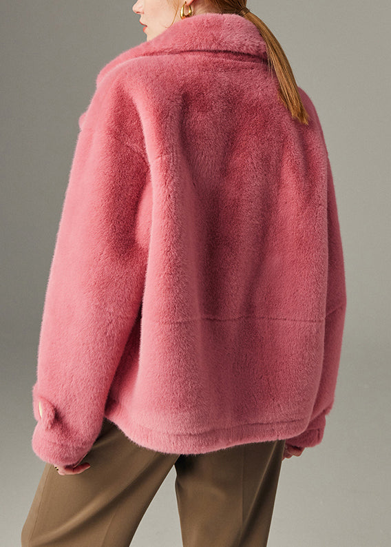 Original Design Rose Button Pockets Mink Hair Coats