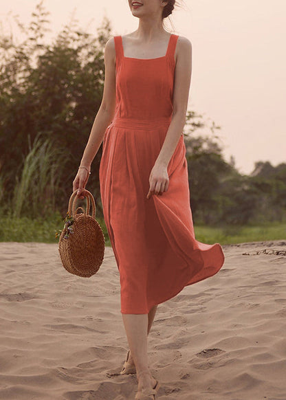 Orange Backless Cotton Holiday Dress Sleeveless