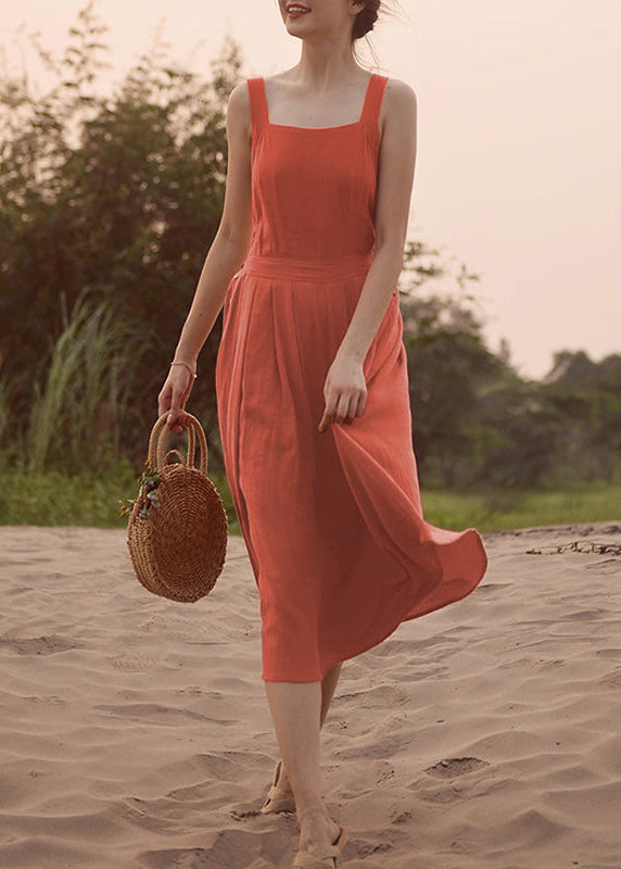 Orange Backless Cotton Holiday Dress Sleeveless
