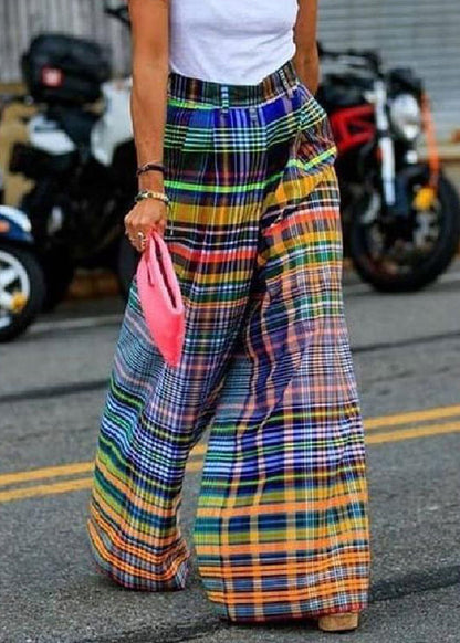 Rainbow Striped High Waist Pockets Wide Leg Pants
