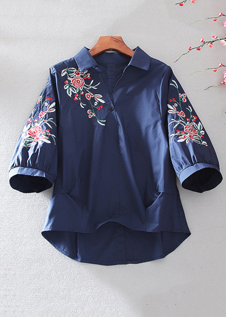 White Peter Pan Collar Embroidered Top Summer