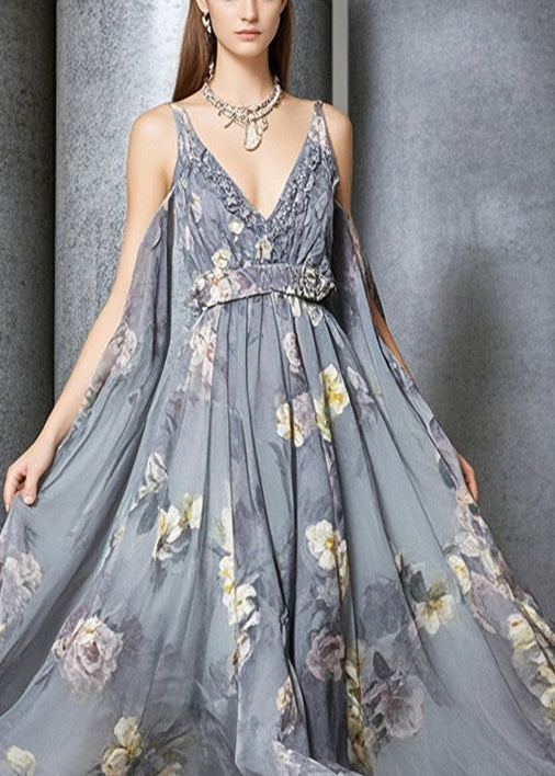 Grey Oversized Print Chiffon Cami Dress Summer