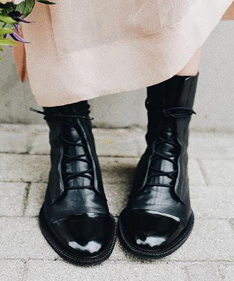 Black Faux Leather Cross Strap Splicing Boots