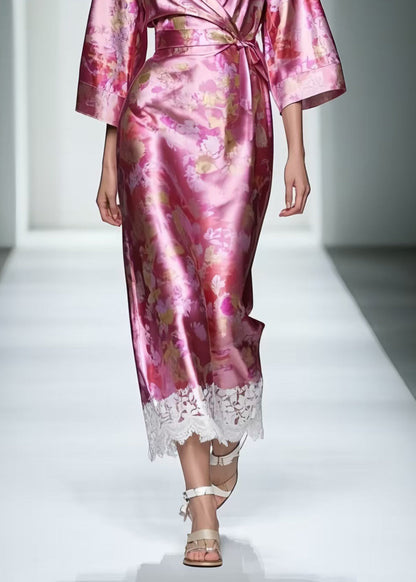 Rose Tie Waist Patchwork Lace Long Dresses Summer