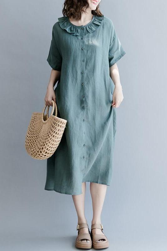 Cotton Linen Dresses With Sleeves Loose Clothes