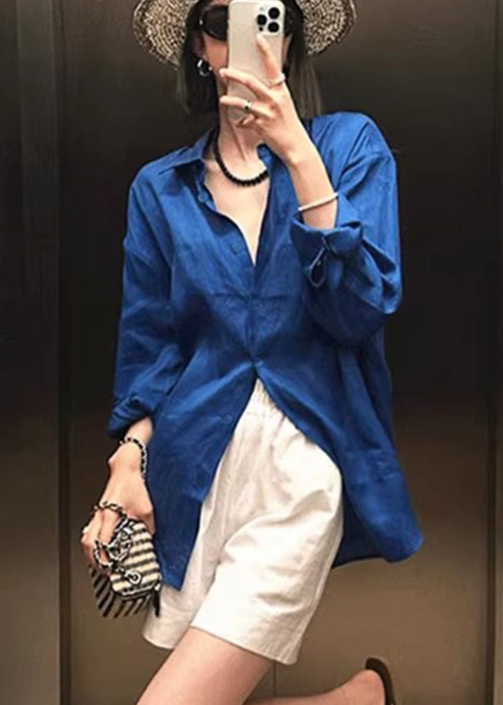 Blue Oversized Cotton Upf 50+ Shirt Spring