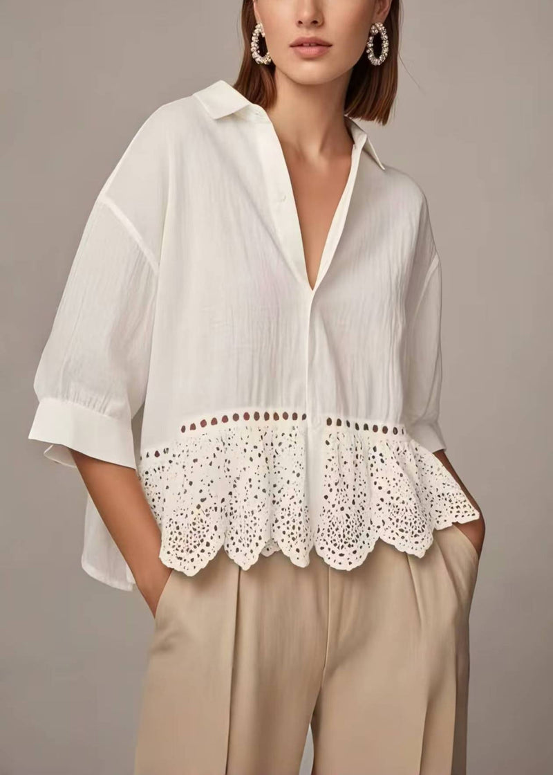 Boutique White Hollow Out Cotton Shirt Top Summer