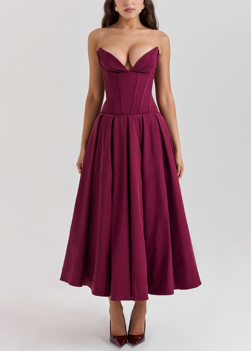Unique Mulberry Wrinkled Patchwork Cotton Strapless Dress Summer