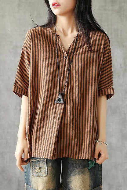 Limited Stock- Single Button Stripe Summer T-shirt