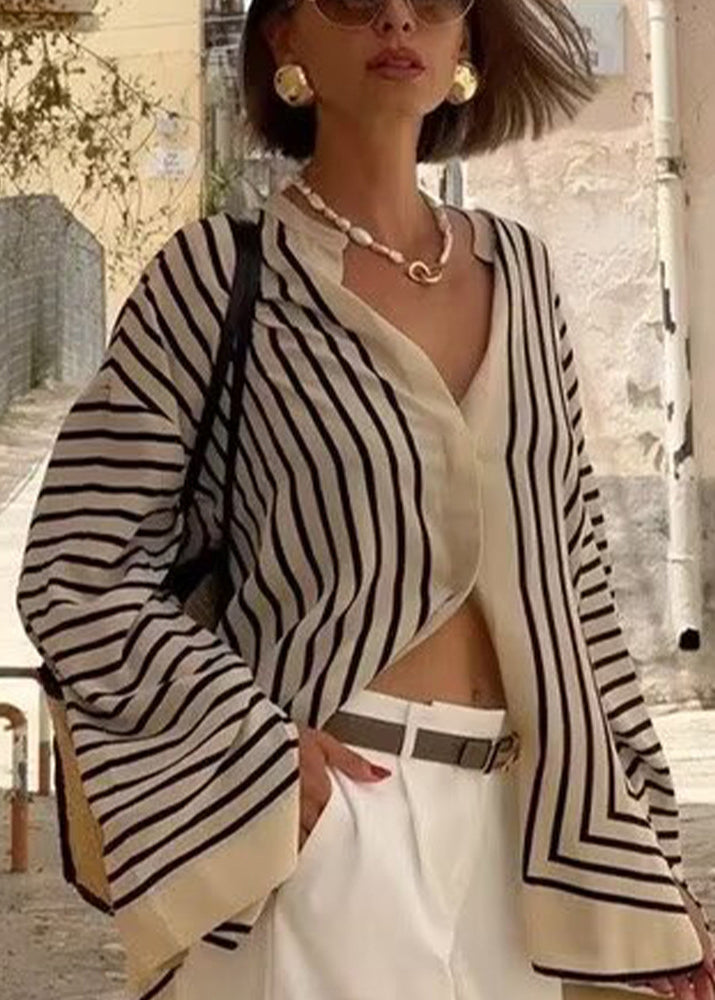 O Neck Striped Chiffon Shirt Tops Spring