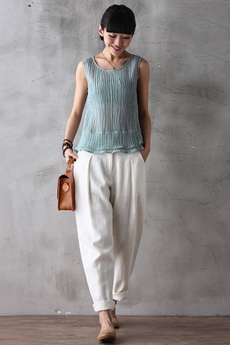 Long Cotton Linen Pencil Pants Loose Turnip Pants