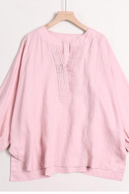 Cotton Linen V Neck Shirt Tops