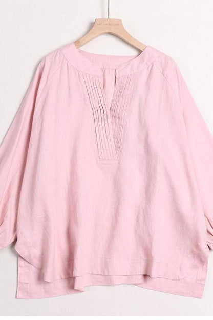 Cotton Linen V Neck Shirt Tops
