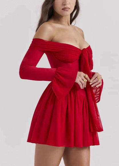 Red Bustier Top Chiffon Mini Strapless Dress Summer