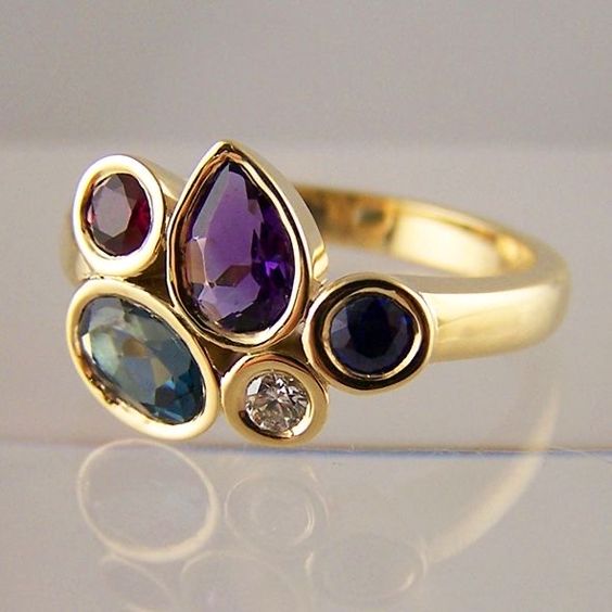 Colorful Inlaid Crystals Gold Ring