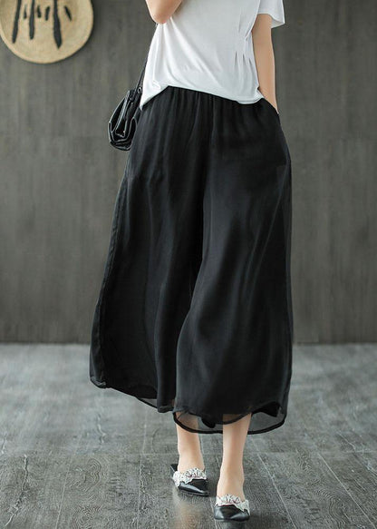Handmade Purple Elastic Waist Retro Wide Leg Crop Pants