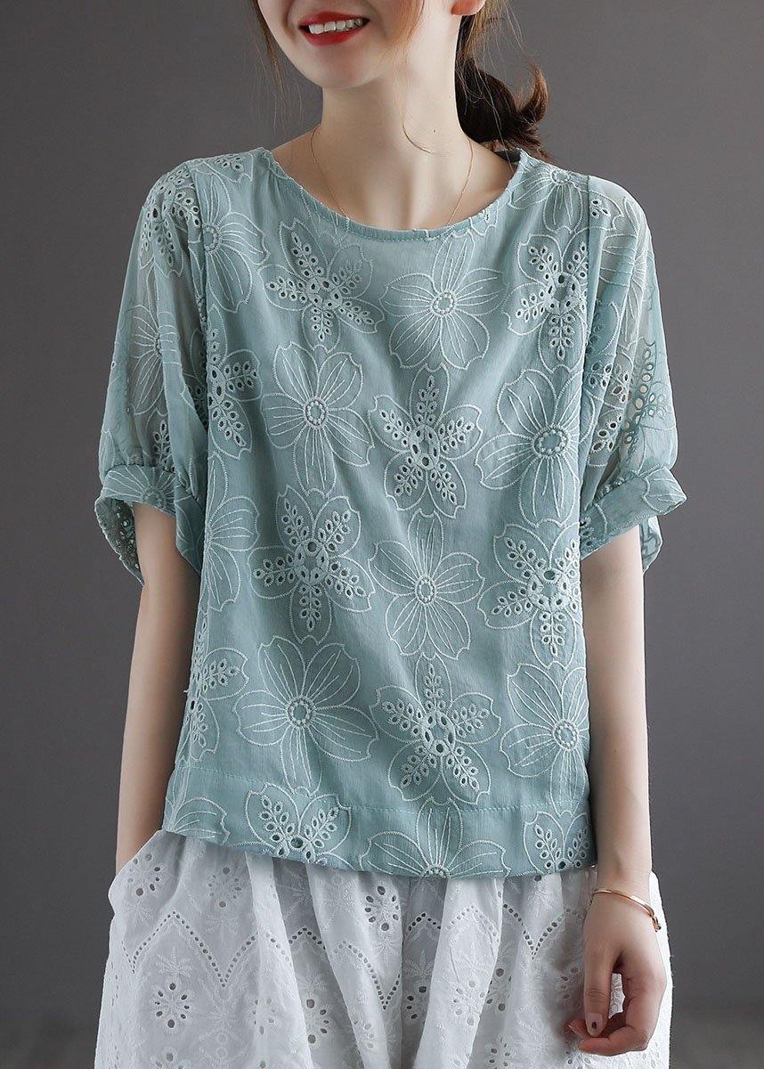 Blue Embroidered Summer Blouses Half Sleeve