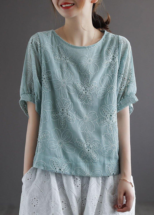 Blue Embroidered Summer Blouses Half Sleeve