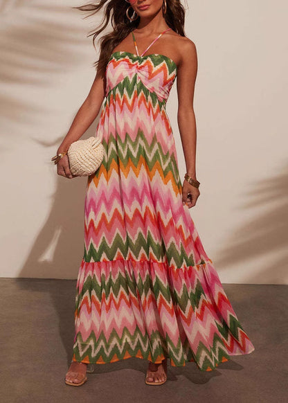 Colorblock Backless Spaghetti Strap Dress Summer