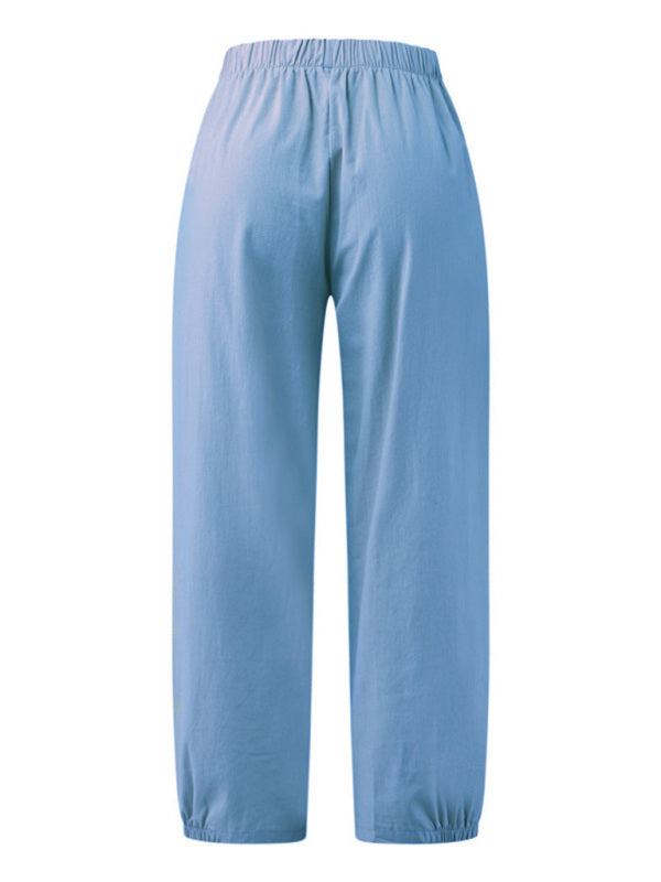 Loose Harem Pants High Waist Cotton Linen Cropped Pants Wide Leg Pants
