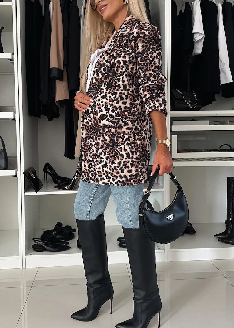 Autumn Leopard Print Button Suit Coat