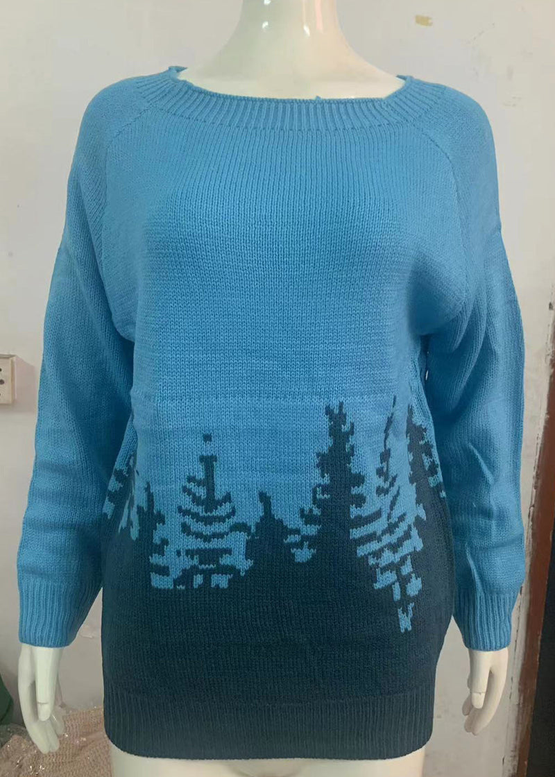 Peacock Blue O Neck Cozy Knit Sweaters Fall