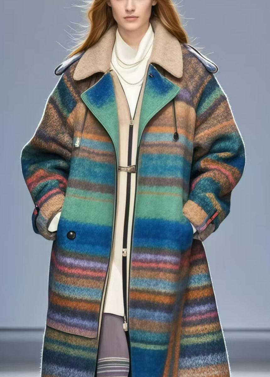 Colorblock Oversized Striped Woolen Coats Fall