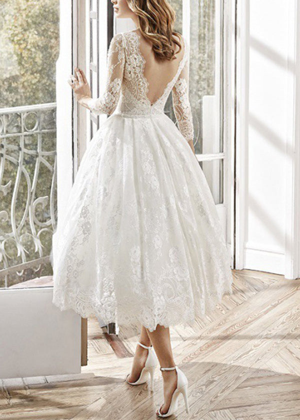 French White Slash Neck Wrinkled Patchwork Lace Dresses Summer