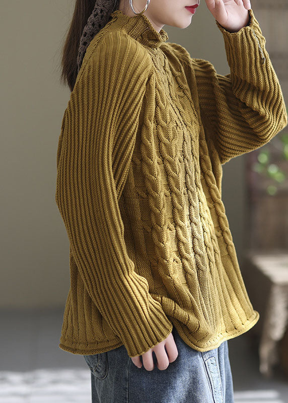 Yellow Turtle Neck Warm Knit Sweaters Winter
