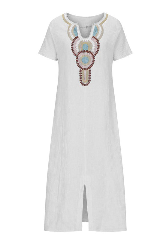 Linen Cotton Embroidered Slit Dress