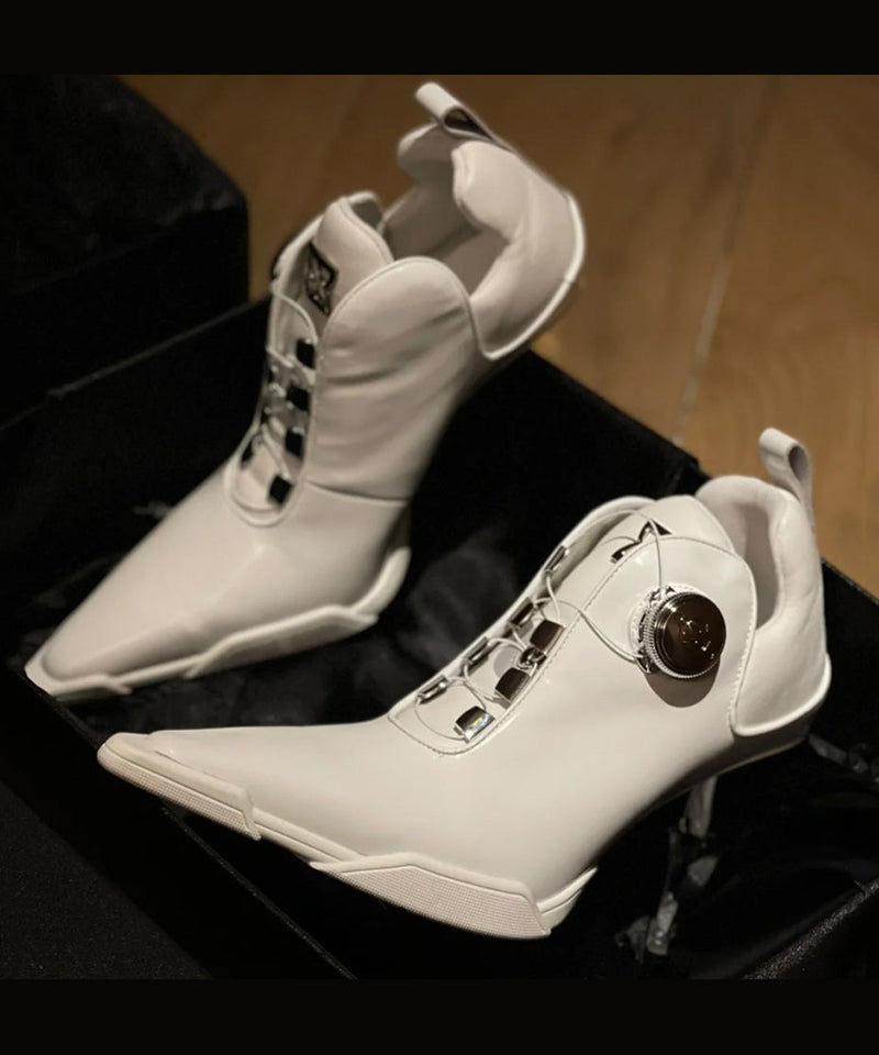 Style Silver Splicing High Heel Boots Pointed Toe