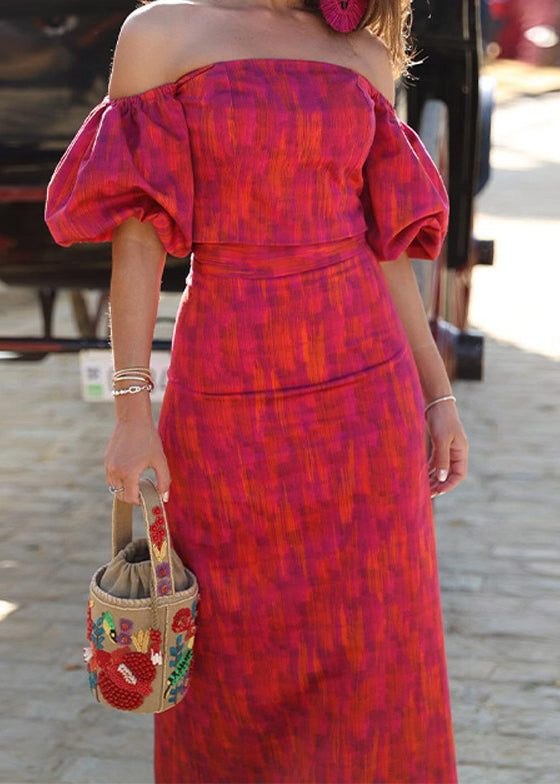 New Off Shoulder Top and Skirt Set Bubble Sleeves