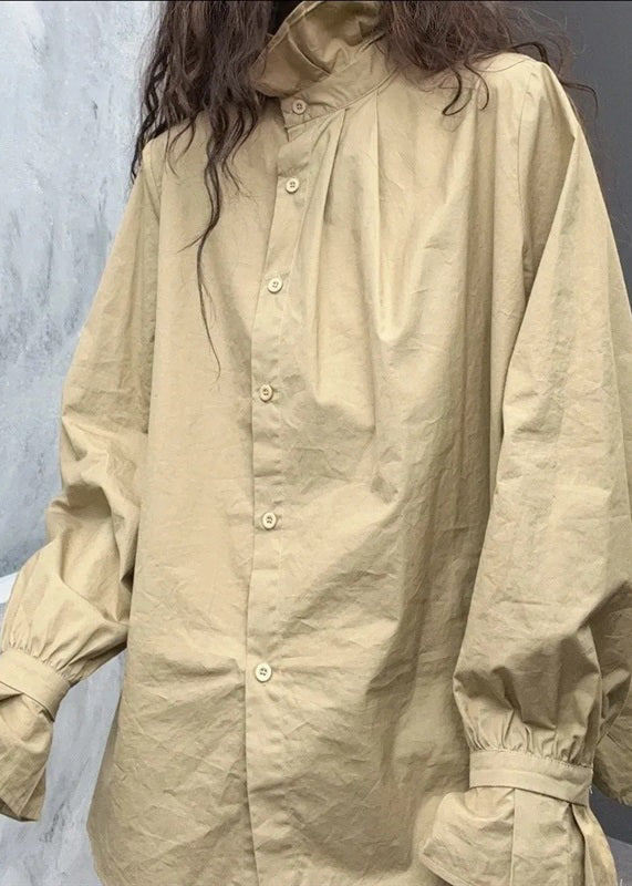 Red Stand Collar Patchwork Cotton Blouse Tops Spring