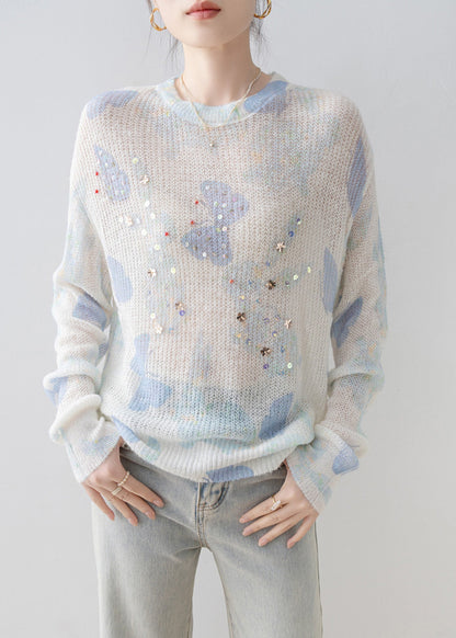 New Stylish O Neck Sequins Knit Top Spring