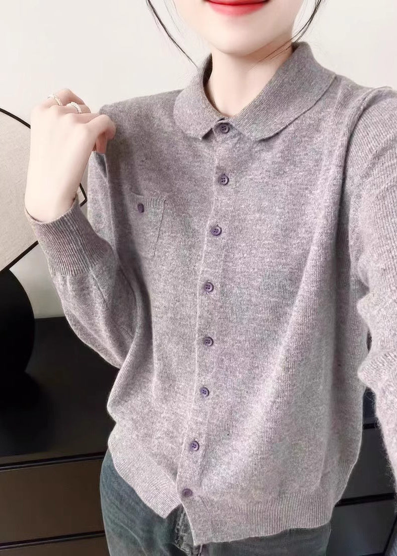 Purple Peter Pan Collar Button Knit Sweater Fall