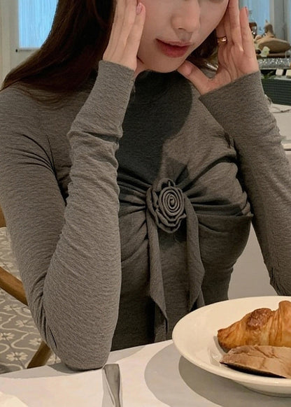 Slim Fit Grey Turtleneck Cotton T Shirts Winter