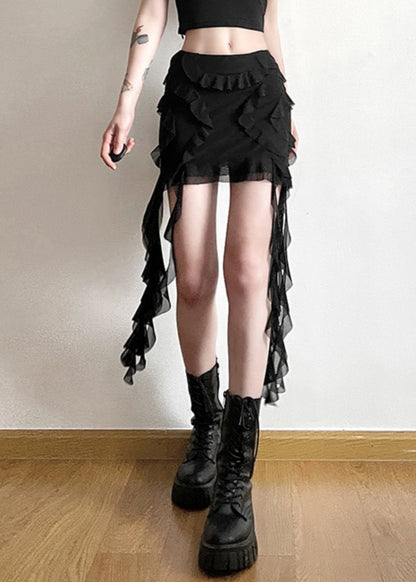 Black Ruffled Patchwork High Waist Tulle Skirt Summer