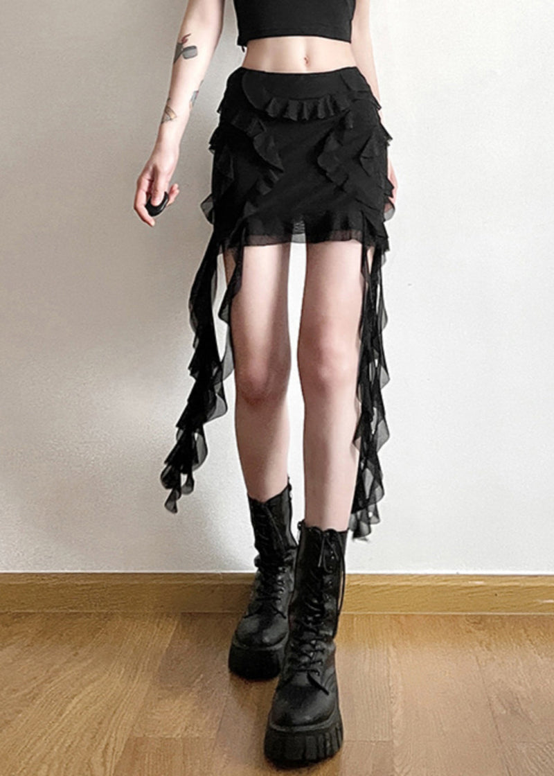 Black Ruffled Patchwork High Waist Tulle Skirt Summer