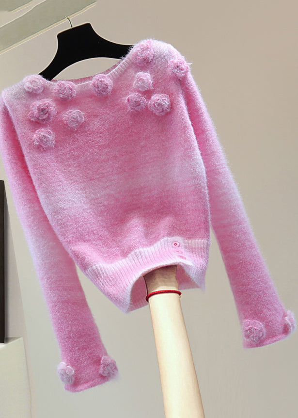 Pink Thick Cotton Knit Sweaters Winter