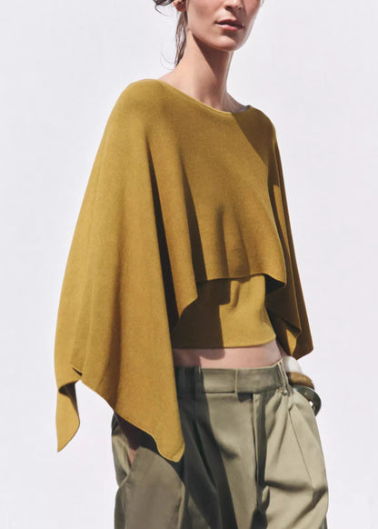 Simple Yellow O-neck Knit Top Batwing Sleeve