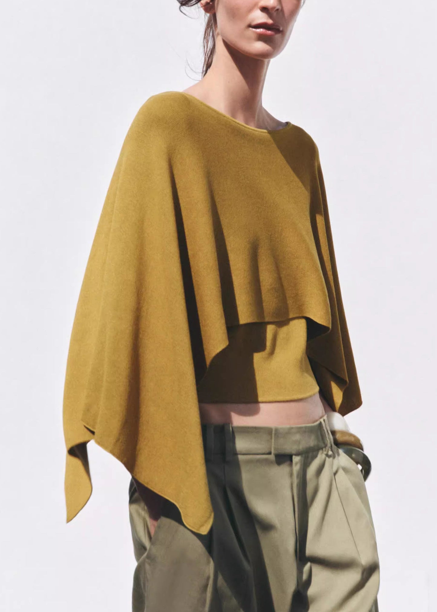Simple Yellow O-neck Knit Top Batwing Sleeve