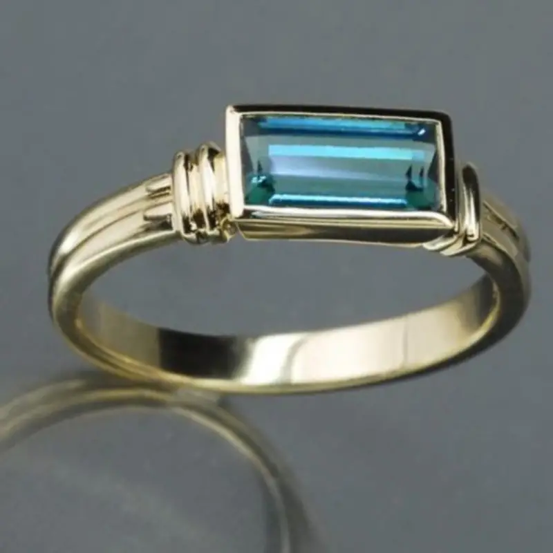 Inlaid Rectangular Blue Glass Ring