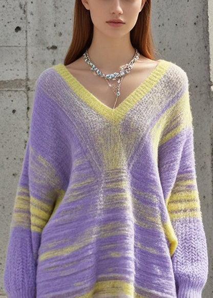 Gradient Color V Neck Cozy Loose Sweater Dress Fall